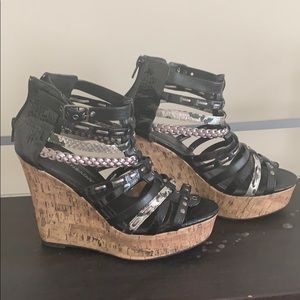 Black and silver platform wedges